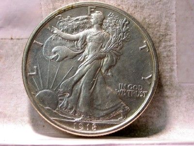 1918 D AU/BU WALKING LIBERTY 50c HALF DOLLAR ID#W201  