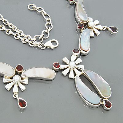 Rare Ocean Shell Garnet Gemstone 925 Sterling Silver Necklace 19 