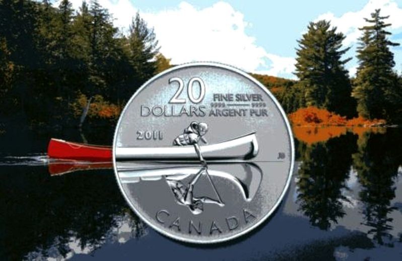   Canada $20 Dollar 9999 Fine Silver Commemorative Voyageur Canoe Coin