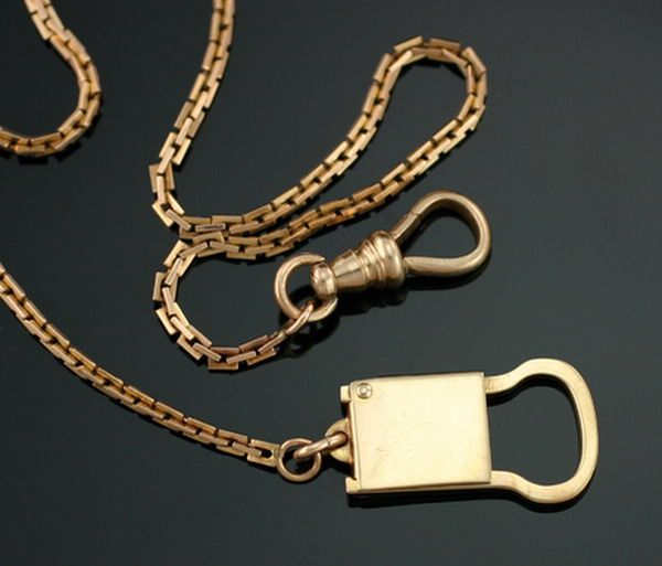 Antique 10K Gold Watch Chain LOCK FOB Unusual Swivel  