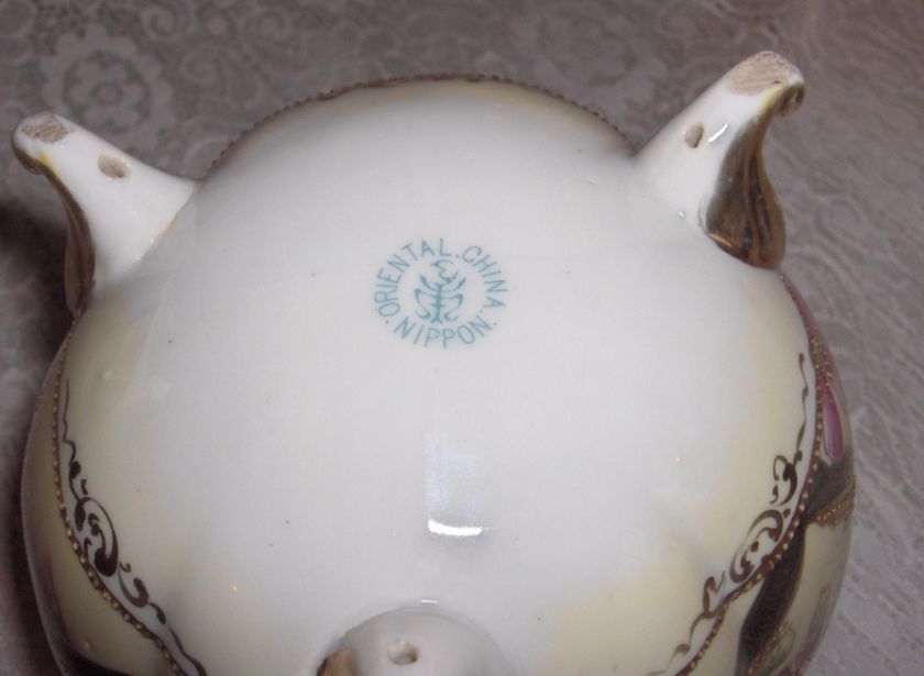 vintage (early 1900’s) porcelain hand painted 3 footed covered dish 