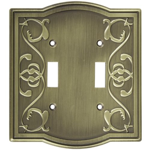 Stanley Victoria Double Switch Wall Plate Antique Brass 033923803601 
