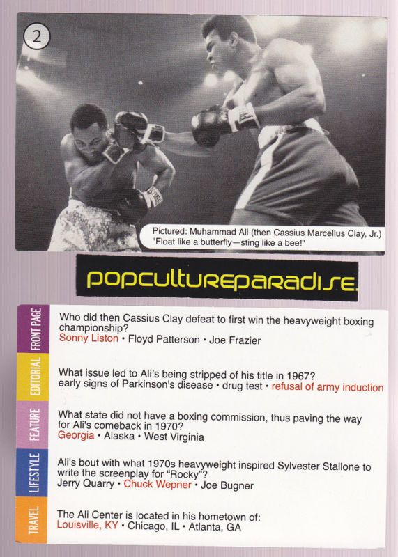 MUHAMMAD ALI vs JOE FRAZIER Boxing GAME QUIZ CARD  