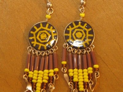 HAND PAINTED MADE Peruvian CERAMIC Dangle Earrings NEW  