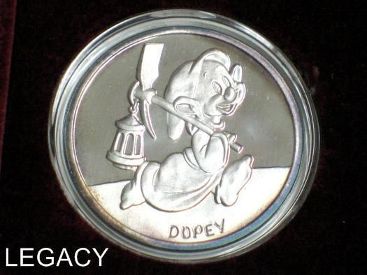 DISNEY DOPEY 1 OZ .999 SILVER PROOF 50TH ANNIV. COA (EP  