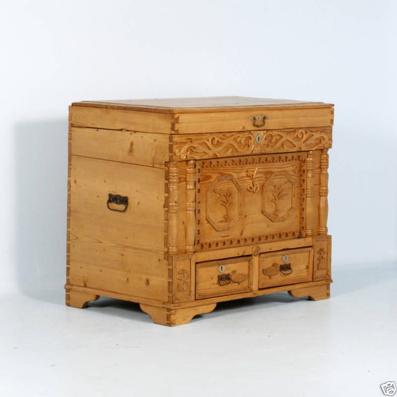 Antique Pine Russian Wedding Chest Trunk Circa 1890  