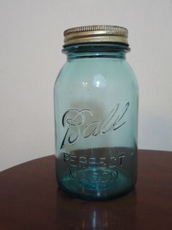 Vintage Antique BALL Aqua Blue Perfect Mason Glass Caning Jars VERY 