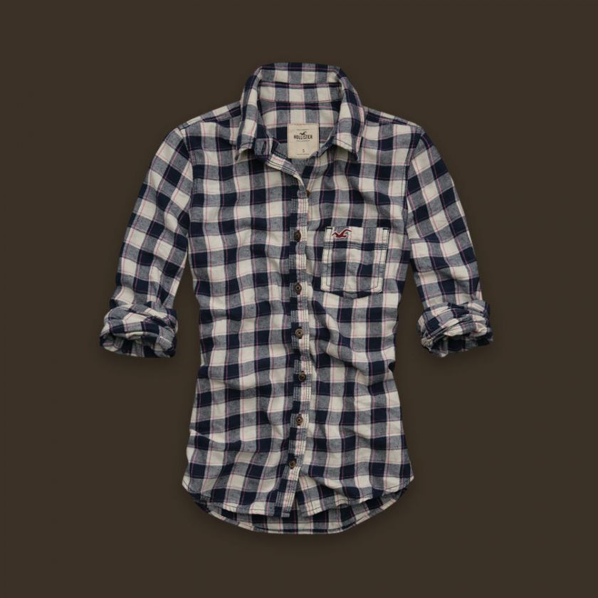 Hollister Womens Arch Bay Navy Check Flannel Shirt NWT  