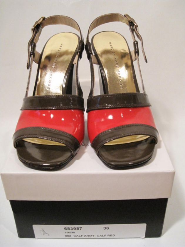 MARK JACOBS Red Army Calf Patent Sling Heel Shoe SZ 36  