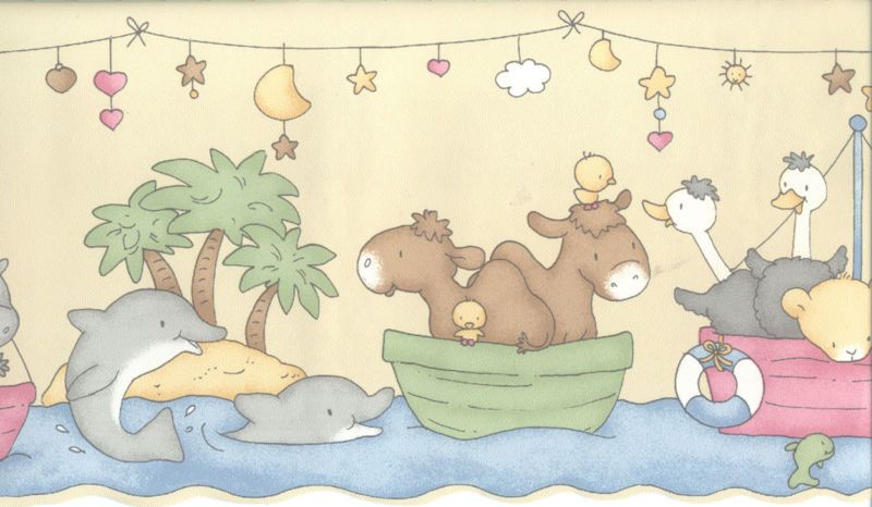 NOAHS ARK ANIMALS IN BOAT WALLPAPER BORDER LW79164N  