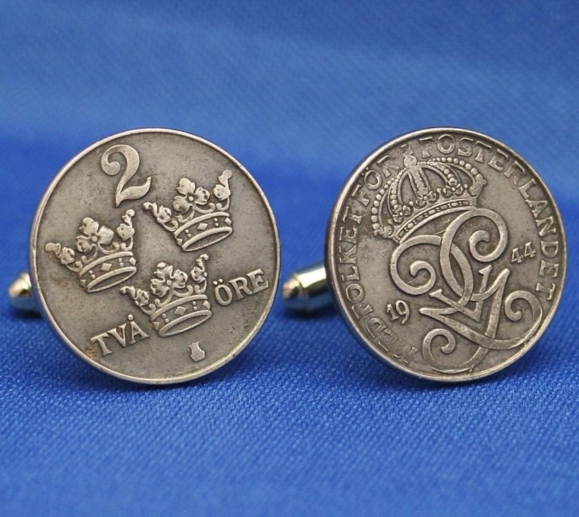 Sweden WW2 Vintage 1940s Iron Coin 2 Ore   Cufflinks  