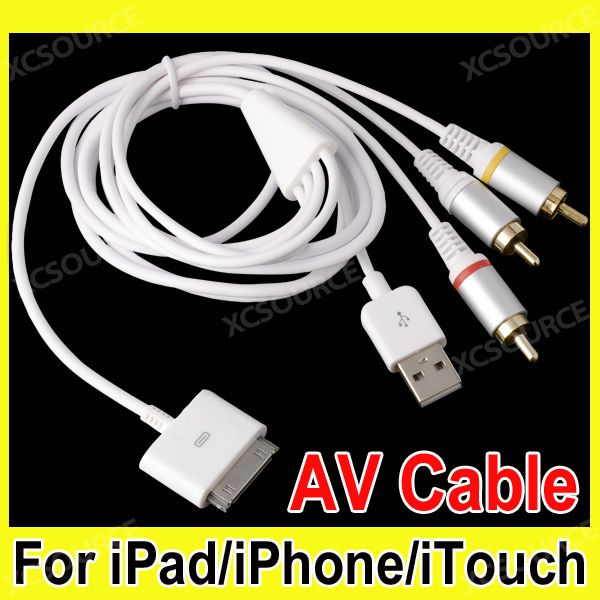For iPhone 4 3G 4GS iPod Touch iPad 1 2 3 AV TV RCA USB Video Cable 