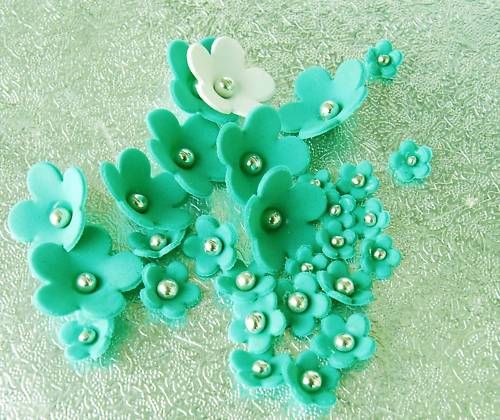 100 gum paste sugar blossom flower cupcake TURQUOISE  