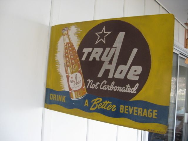 BIG VINTAGE 2 SIDED FLANGED TRUADE TRU ADE SODA BEVERAGE ADVERTISING 