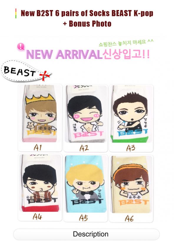 New B2ST 6 pairs of Socks BEAST Korea k pop + Bonus  