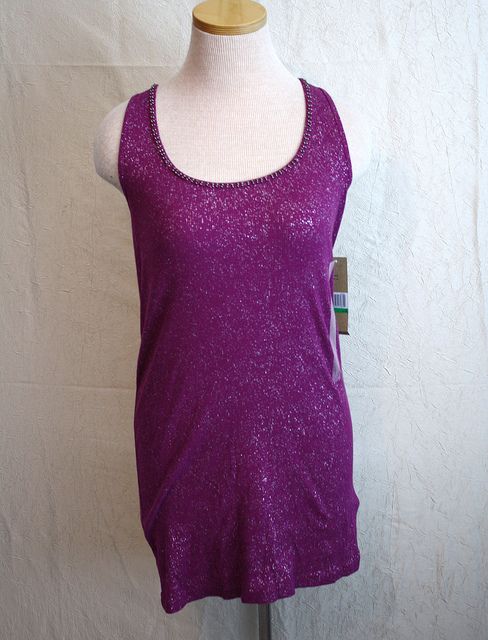 DKNY Womens Foil Printed Purple Tank Top Size S  