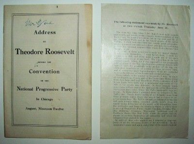 c1912 15 PROGRESSIVE BULL MOOSE PARTY LOT, TEDDY ROOSEVELT AND BOSTON 