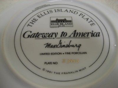 ELLIS ISLAND COLLECTOR PLATES MAX GINSBURG LIBERTY US  