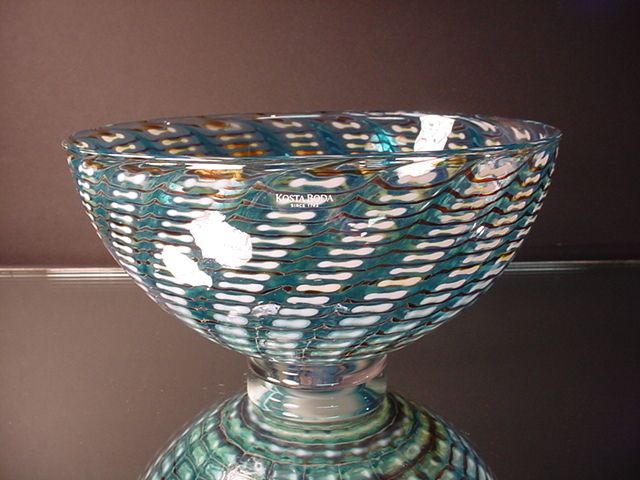Kosta Boda Art Glass Peacock Bowl Bertil Vallien #50220  