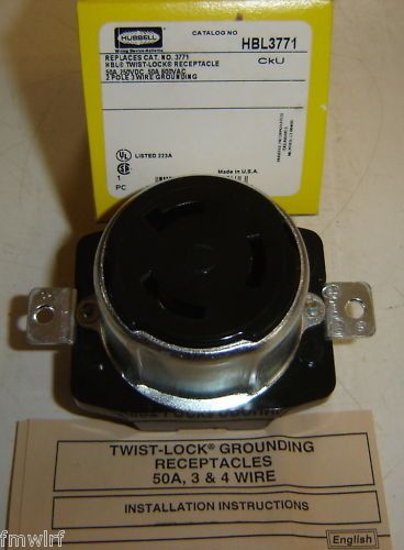 Hubbell HBL3771 Twist Lock 50A Receptacle 2P3W 3771 NEW  