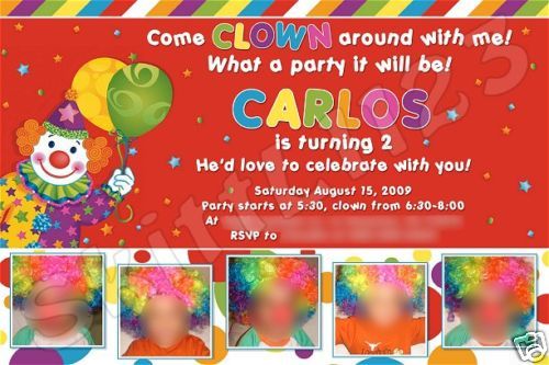 Custom Personalized Clown Invitations  