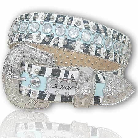 BLING ZEBRA & BLUE BHW RHINESTONE WESTERN BELT  