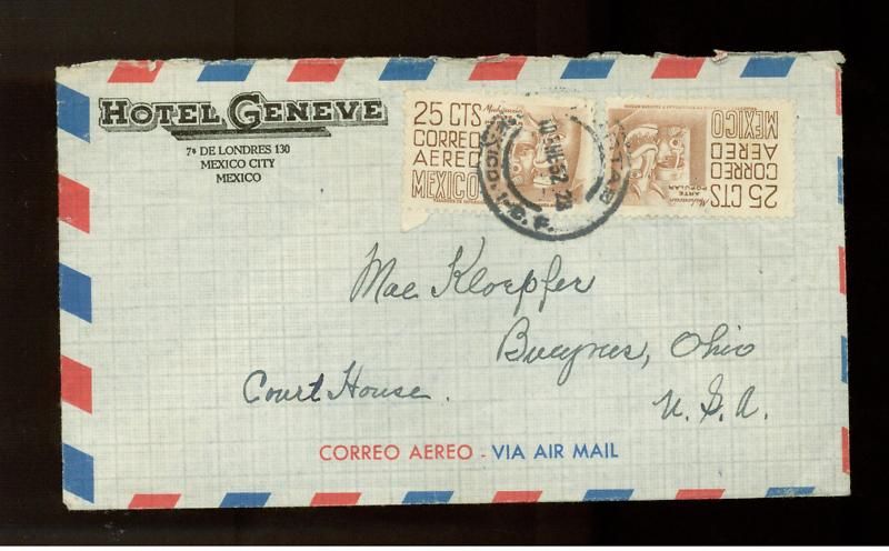 1952 Mexico City Mexico Hotel Geneve Airmail Cover  