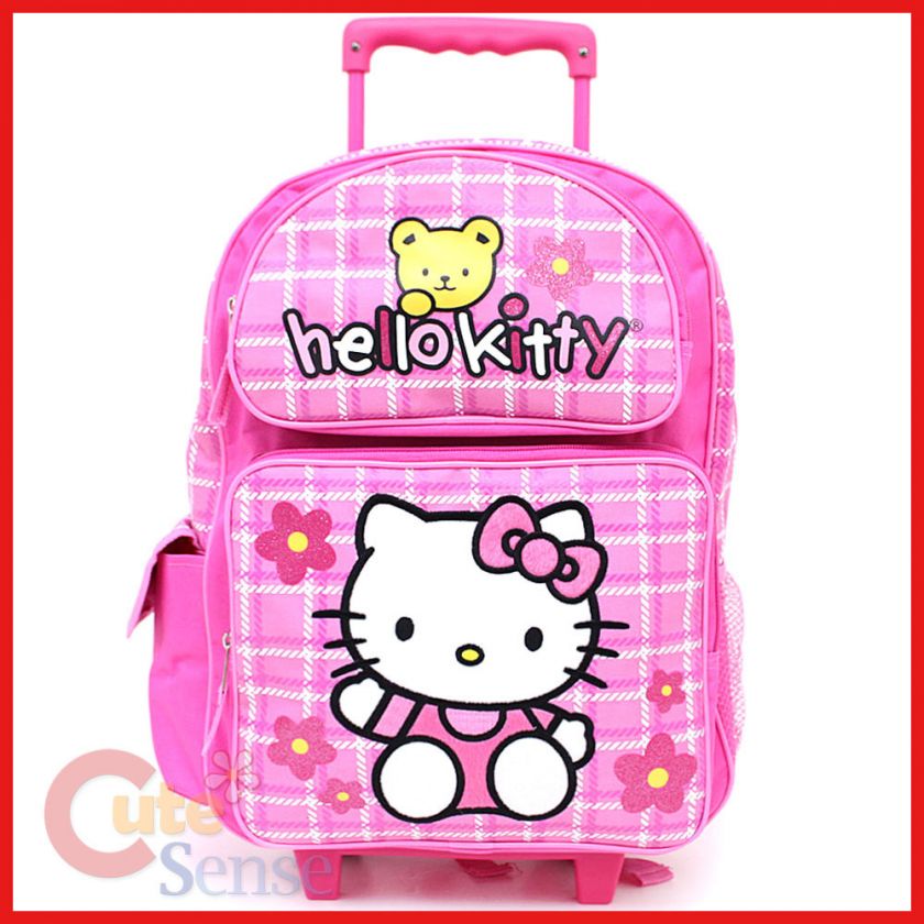   Kitty Large Rolling Backpack School Roller Bag Teddy Bear Trolley