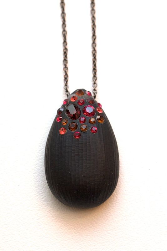   BITTAR Black Lucite Jeweled Teardrop Necklace with Red Crystals $185