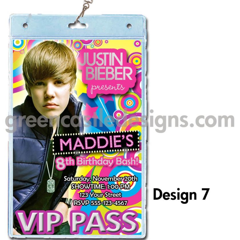   Bieber Invitations * Birthday Party Invites VIP Pass Favors *  