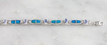 Sterling Silver Blue Opal Tanzanite CZ Tennis Link Bracelet Inlay 