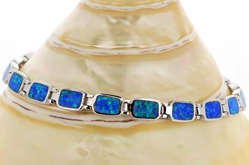 925 Sterling Silver Fire Blue Synthetic Opal Bracelet  