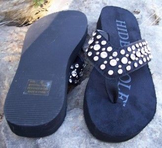 HIDE N SOLE Western Bling RHINESTONE Black FLIP FLOPS  