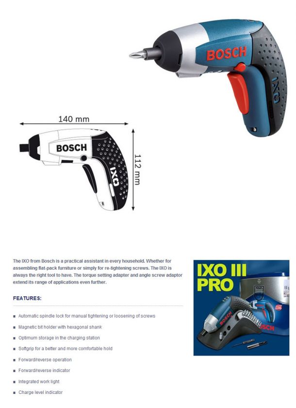 Bosch IXO III 3.6V Professional Lithium ion Cordless DIY Screwdriver 