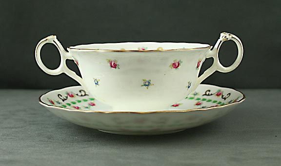 ROYAL CAULDON PORCELAIN FLORAL BOUILLON SOUPS & SAUCERS  