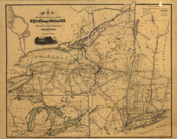 1869 Railroad map of New York & Oswego Midland RR  