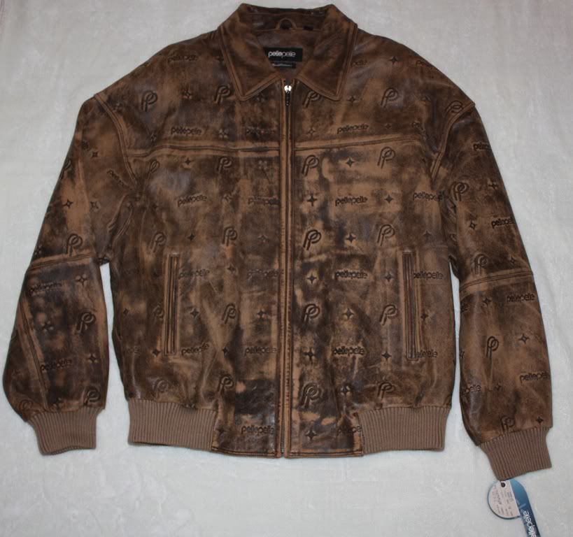   Buchanan Brown Leather Logo Sanded Antique Jacket size 46 NWT  