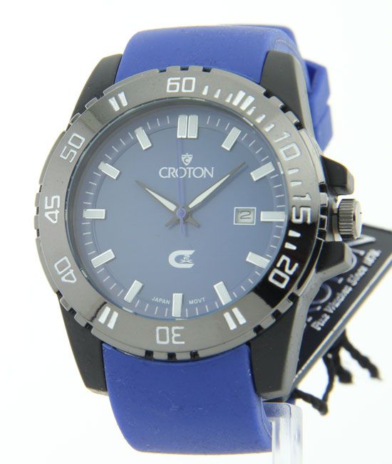 Croton Mens Sharp Blue Dial Blue Rubber Polyurethane Sports Jogging 