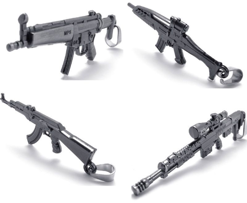 New Cool Men Stanless Steel Submachine Gun Rifle Pendant Necklace 