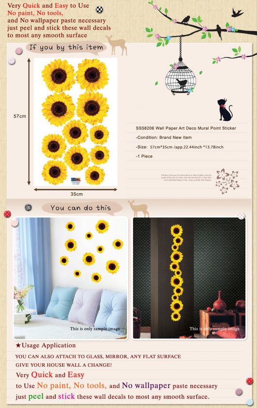 SS 58206 SUNFLOWER WALL ART DECO DECOR MURAL STICKER  