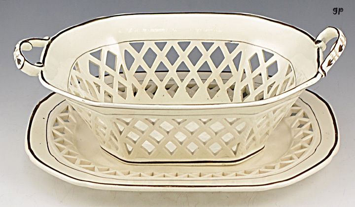   Staffordshire Creamware Basket & Underplate Andrew Stevenson 1816 1830