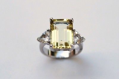 New Sterling Silver .925 8.00 Ct White & Lemon Emerald Cut Topaz Ring 