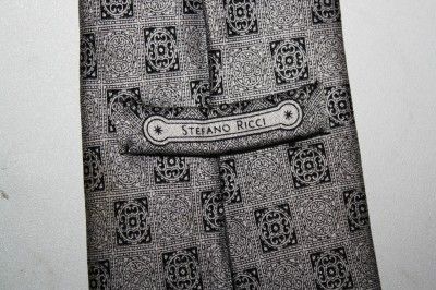 STEFANO RICCI $195 MODERN GRAY +BLACK ORNATE 100% SILK TIE OMG  