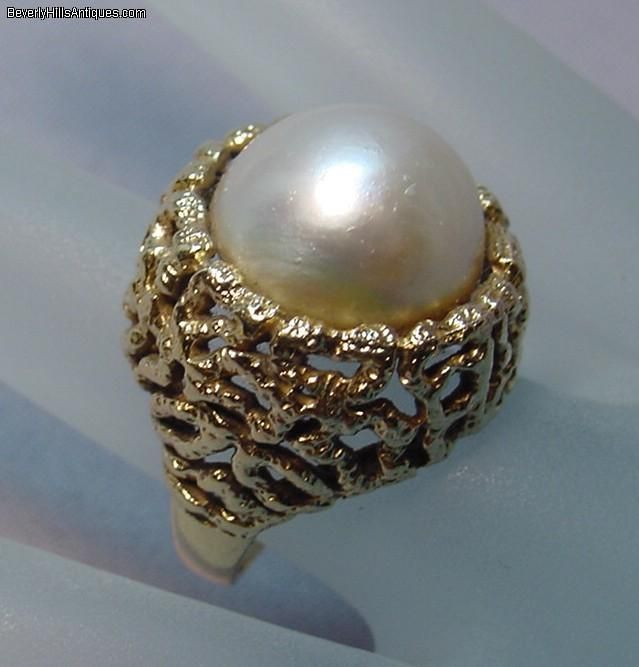 15mm Gem Mabe Pearl 14K Gold Designer Ring  