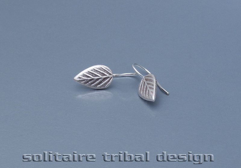 Thai Hill Tribe Single Leaf Pure Silver Tribal Earrings  