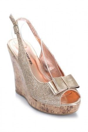 CITY CLASSIFIED BURNER GOLD GLITTER SLINGBACK WEDGE  