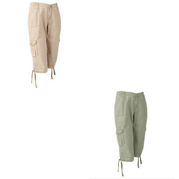   STRIPED CARGO CAPRI CROPPED PANTS CHINO OR GREEN NWT PETITE  