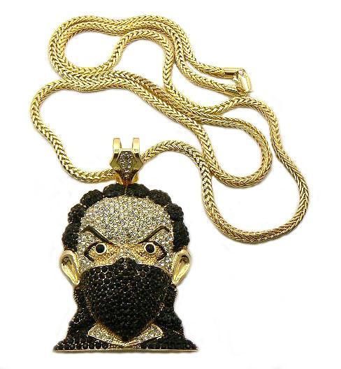 Iced GOON MASK Pendant Franco Chain Gold Clear Black  