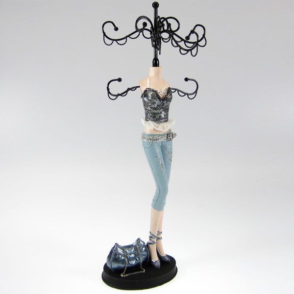   Sequined Top Doll Mannequin Jewelry Stand Organizer Tree Denim w/purse