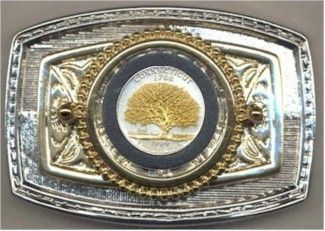 Gold on Silver Connecticut Statehood Commemorative Quarter Belt Buckle 